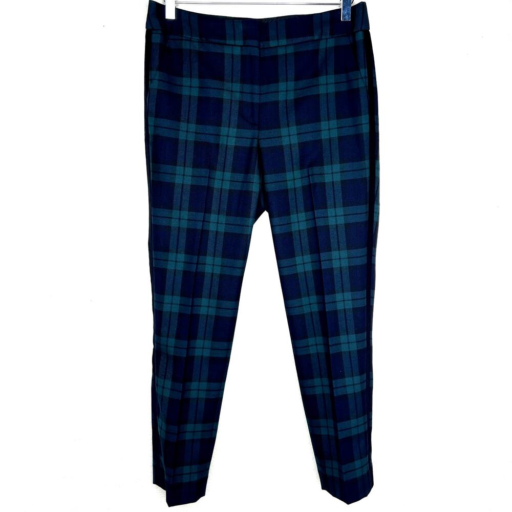 Talbots Hampshire Ankle Pants Tartan Plaid Trouser Side Stripe Navy Green 6 P
